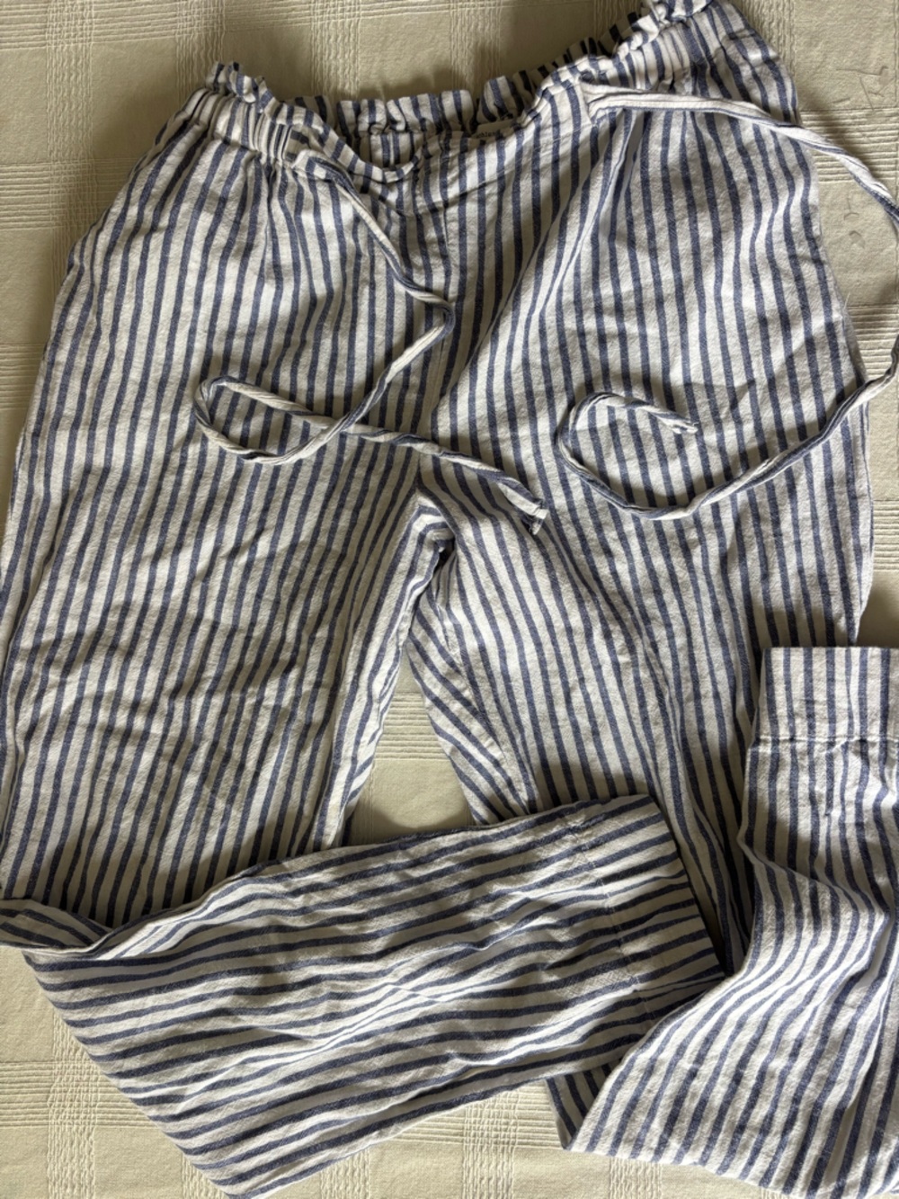 beachlunchlounge Blue and White Striped Linen Relaxed Pants